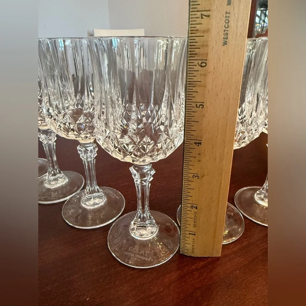 Vintage Cristal D'Arques Longchamp Wine Goblets Set Of 6 Made In France Signed